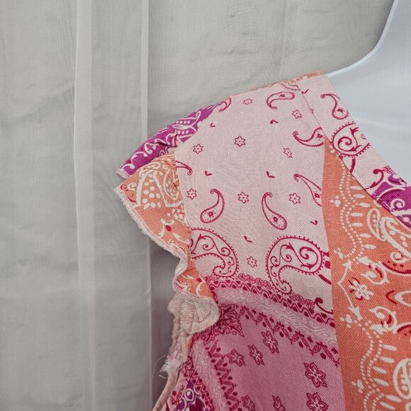 Hester & Orchard Pink Bandana Patchwork Peasant Blouse Boho Hippie XL - Picture 3 of 13